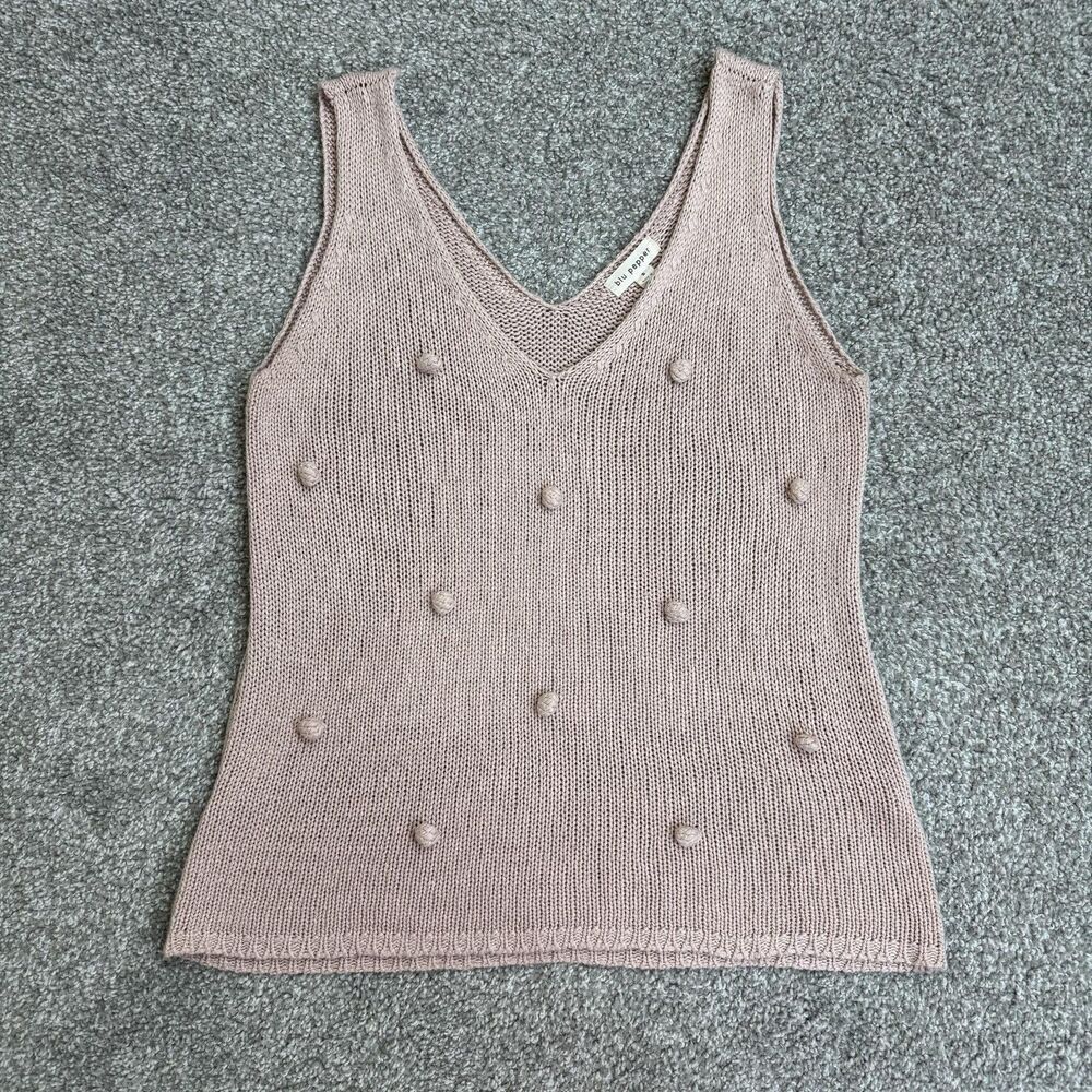 Blu Pepper Sweater Vest Womens Small Pink V Neck Popcorn Pom Pom Knit Tank